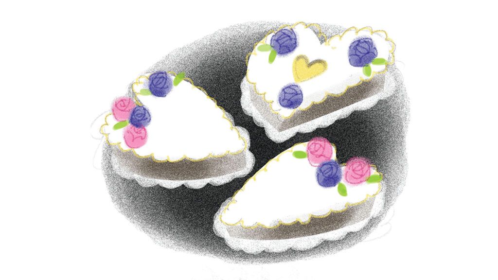 An artist's rendering of Shirley's heart-shaped cakes