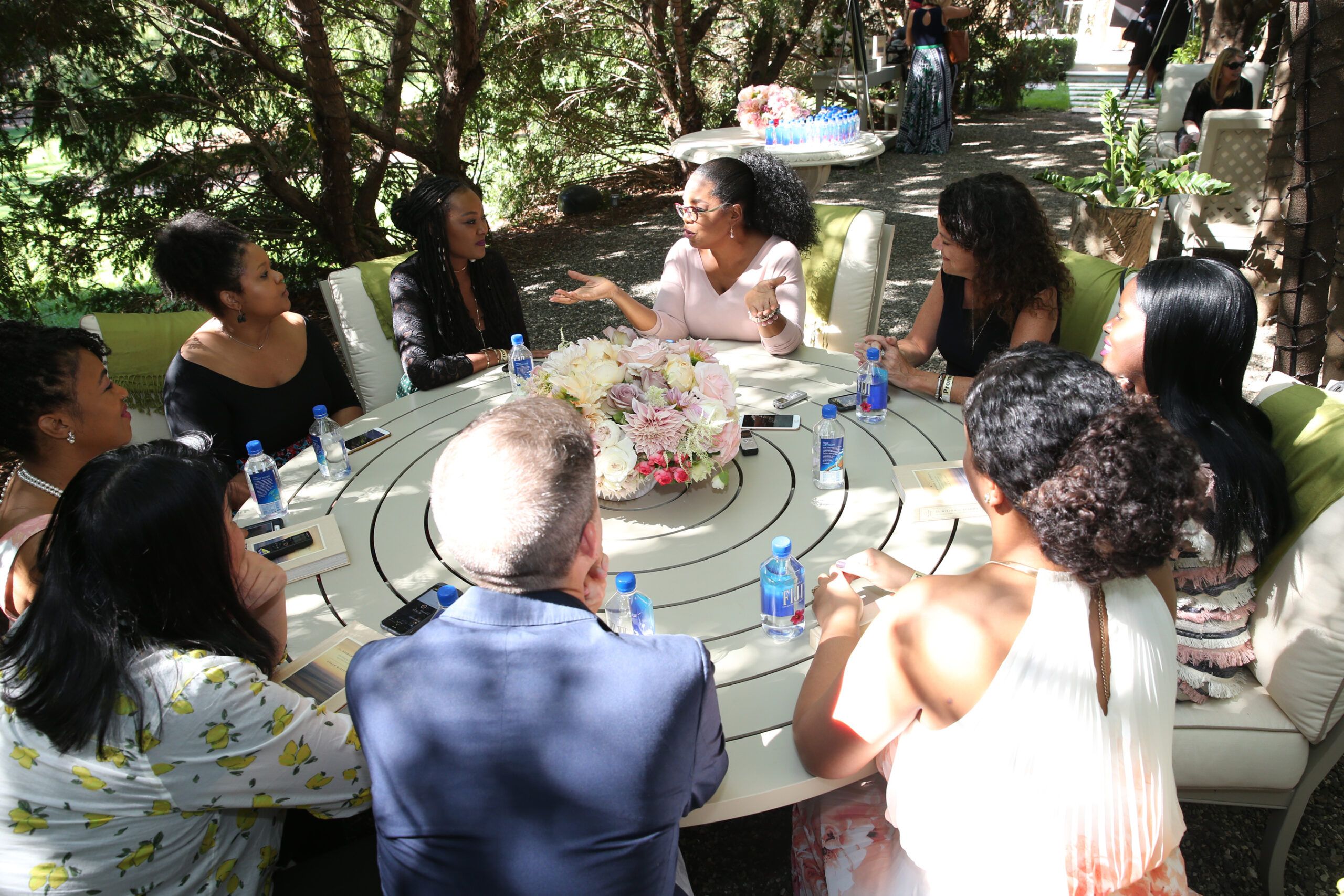 a roundtable of reporters at Oprah's home in Montecito