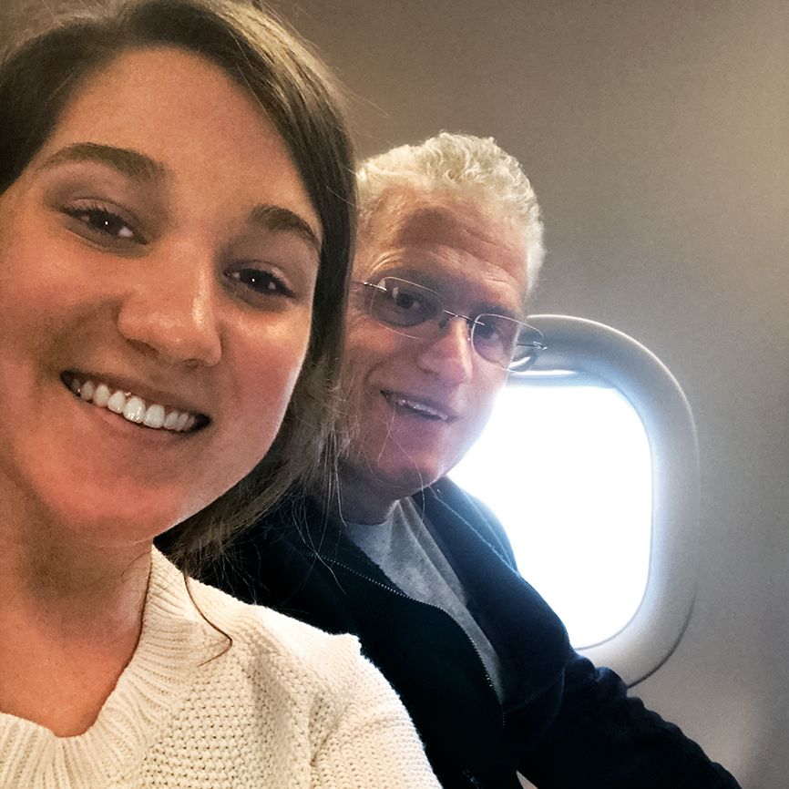 Alikay and her father on the flight to Reykjavik