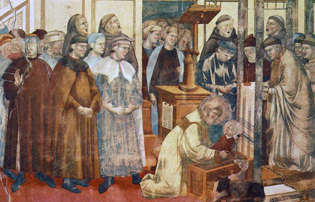 Institution of the Crib by Giotto di Bondone showing a historically accurate nativity scene