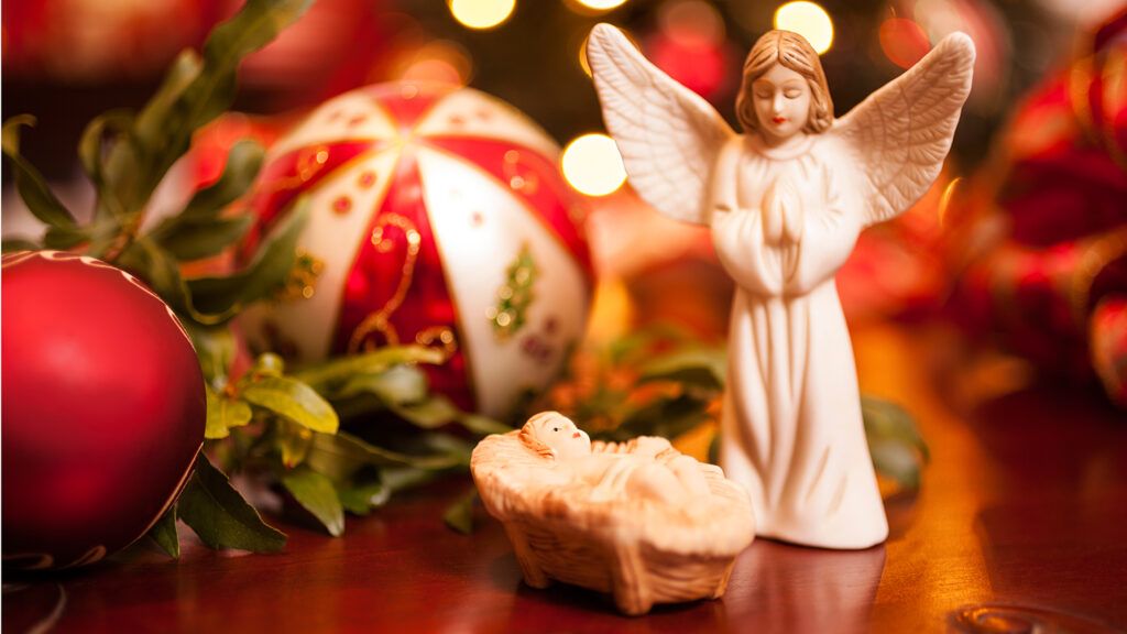 An angel and the Baby Jesus from a Nativity set