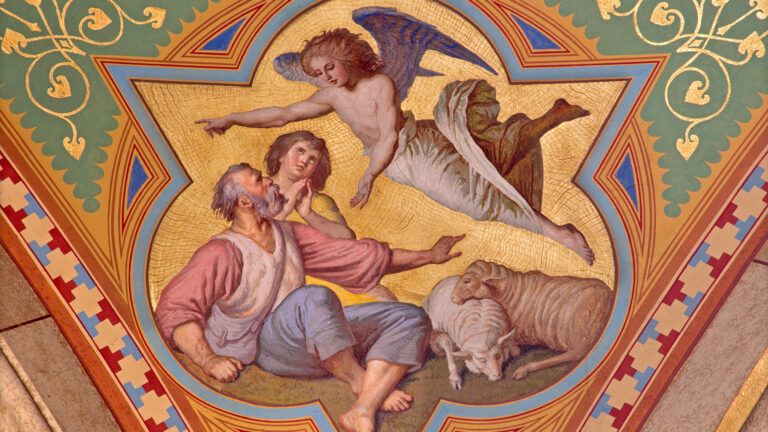 Fresco of revelation of angels to shepherds scene in side nave of Altlerchenfelder church, Vienna