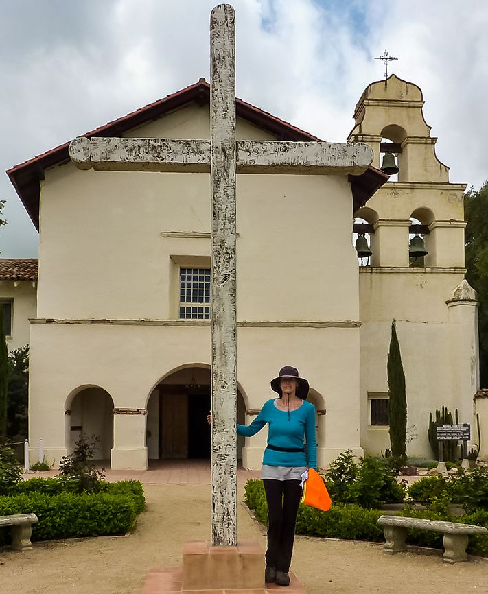 Day 45: Edie outside Mission San Juan Bautista