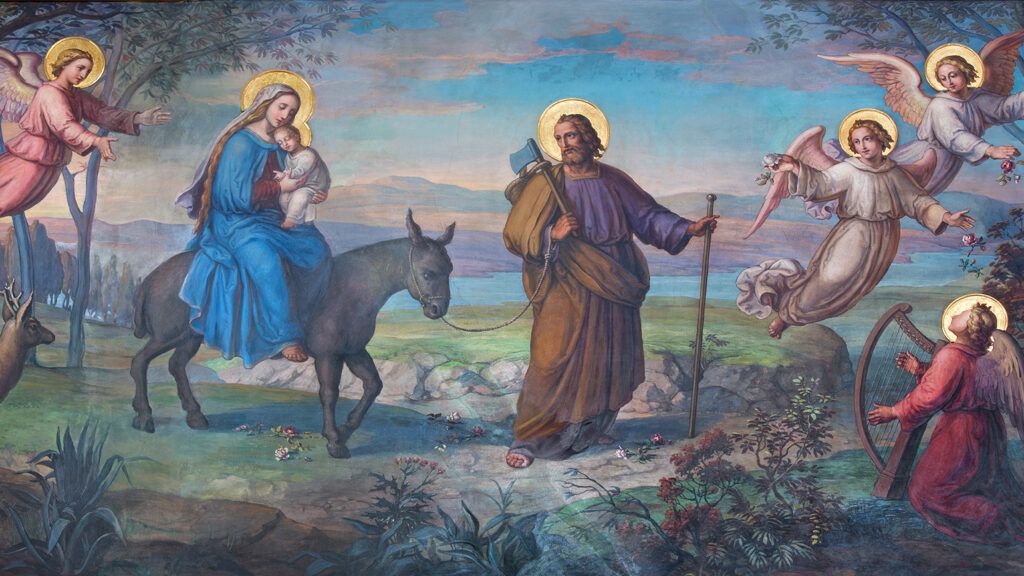 Flight of holy family to Egypt fresco by Josef Kastner