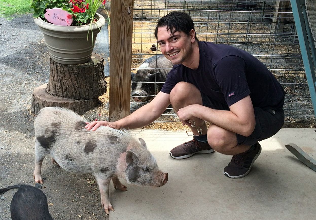 Doug pets a porcine pal