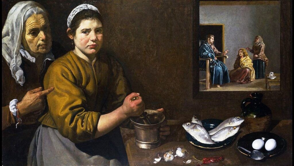 'Kitchen scene with Christ in the house of Martha and Mary', Velázquez,