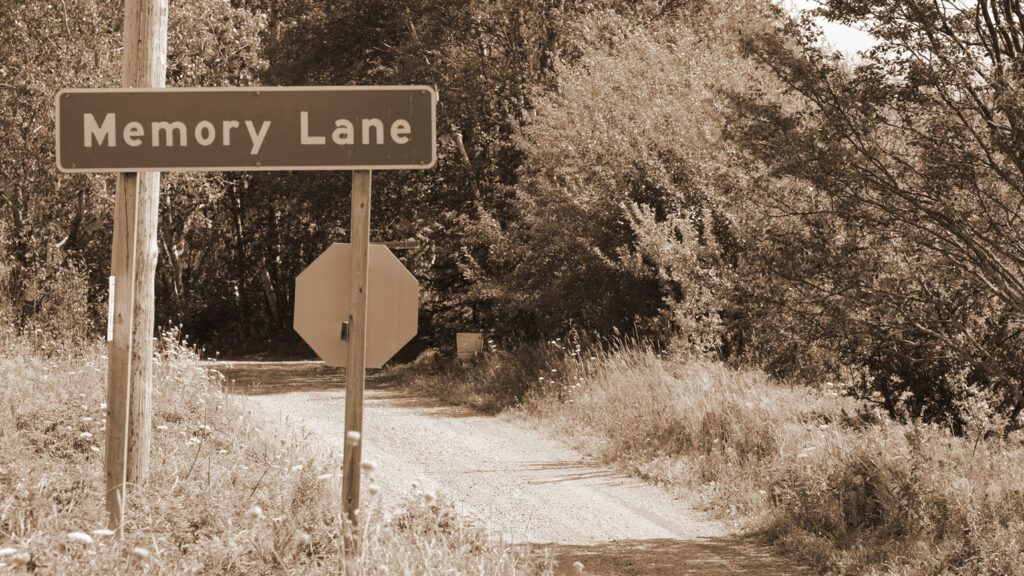 Memory Lane street sign, rural road in sepia