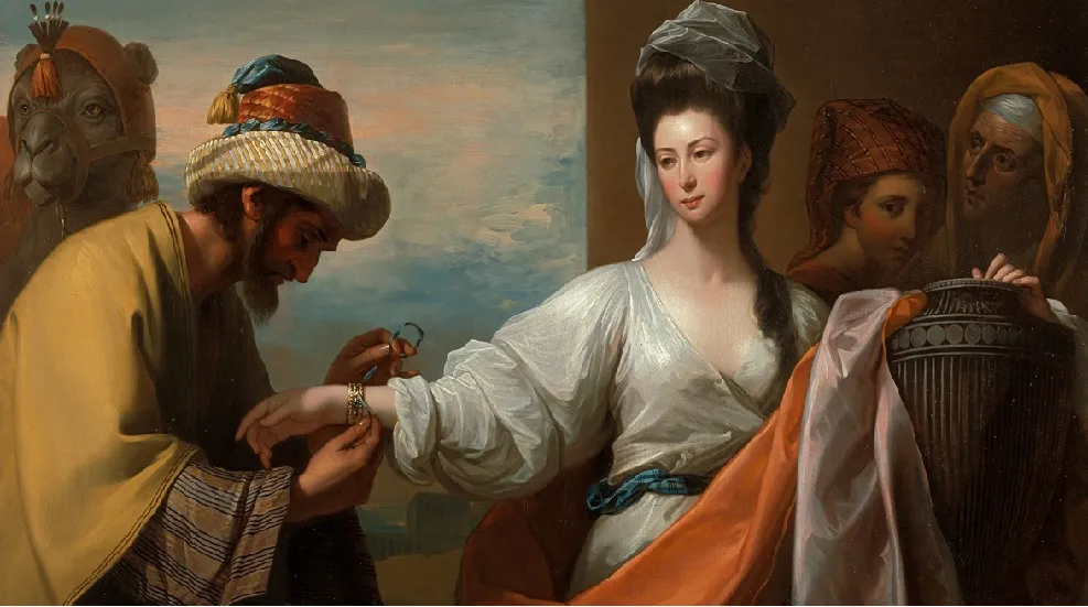 Benjamin West - Isaac's servant tying the bracelet on Rebecca's arm