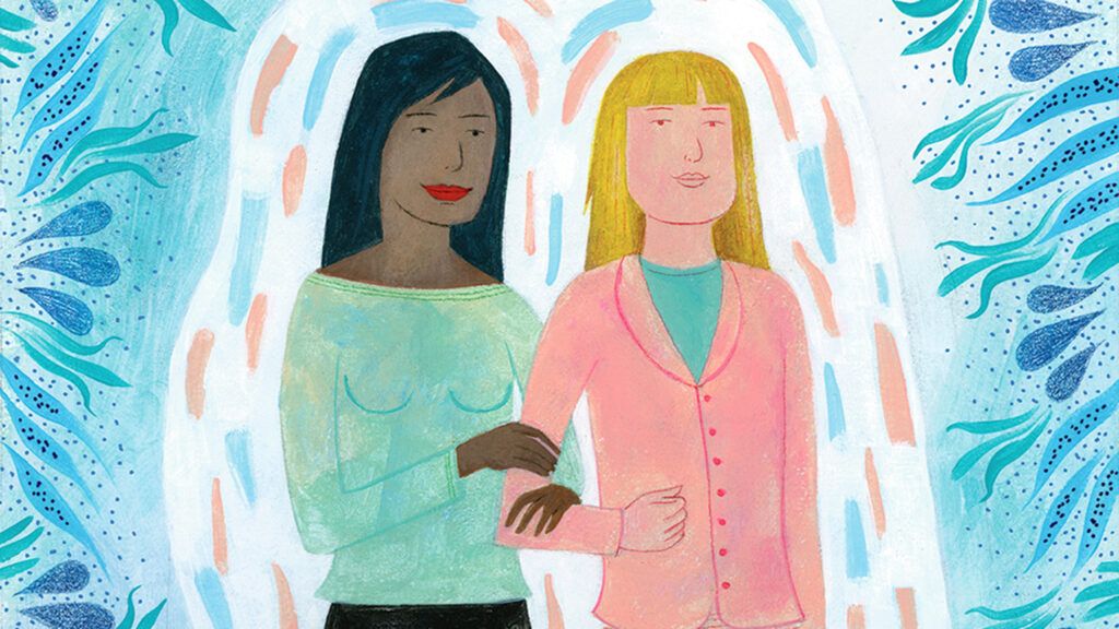 An artist's rendering of a pair of women who are soul friends