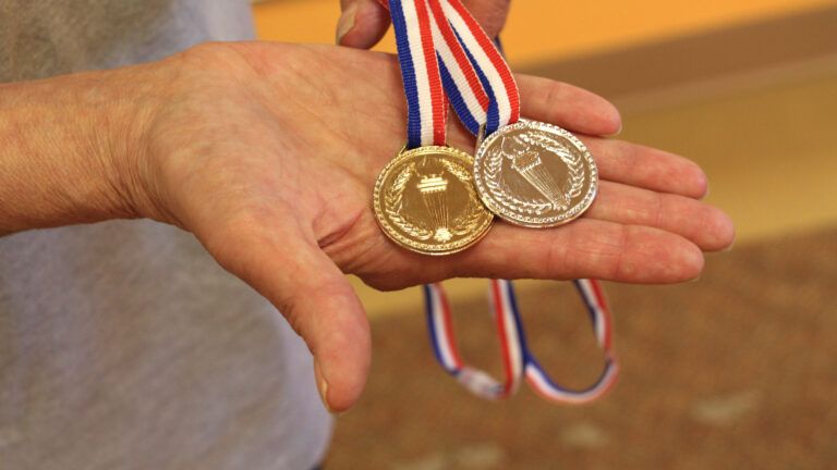 Sharon's medals from Good Samaritan Society – Bonell Community's Senior Olympics.