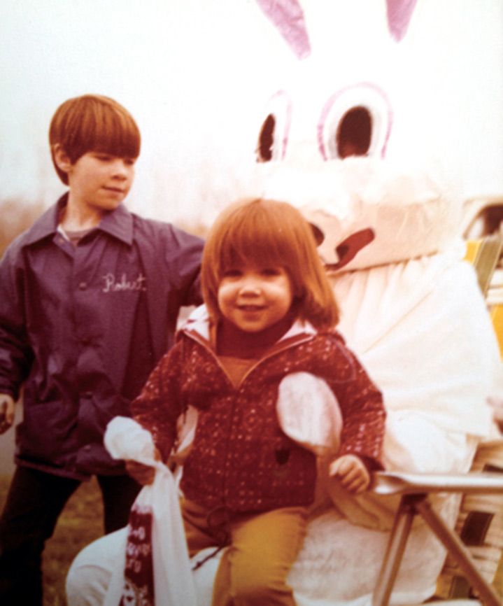 Nicole and her future husband, Rob, during a long ago Easter egg hunt