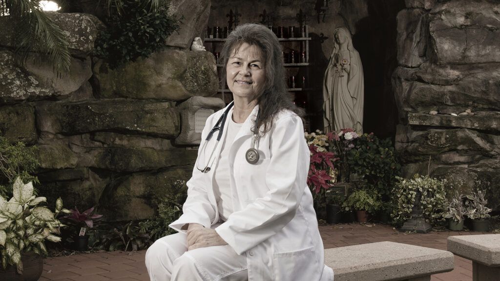 Janice visits this meditation garden before or after her shifts.