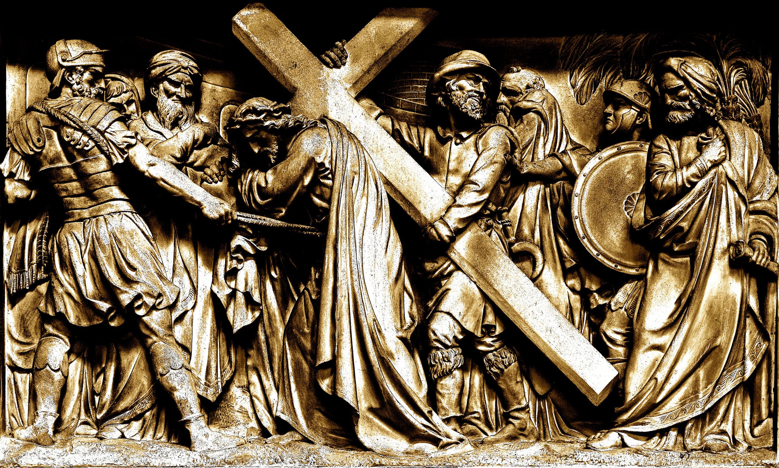 station of the cross v, simon carries Jesus' cross