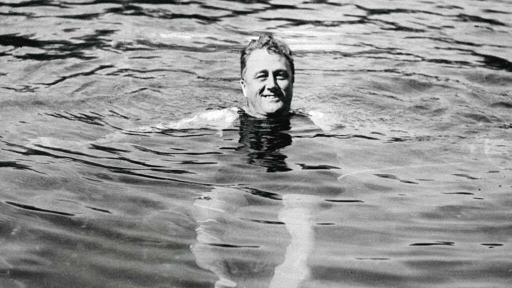 President Franklin D. Roosevelt in the healing waters of Warm Springs, Georgia.