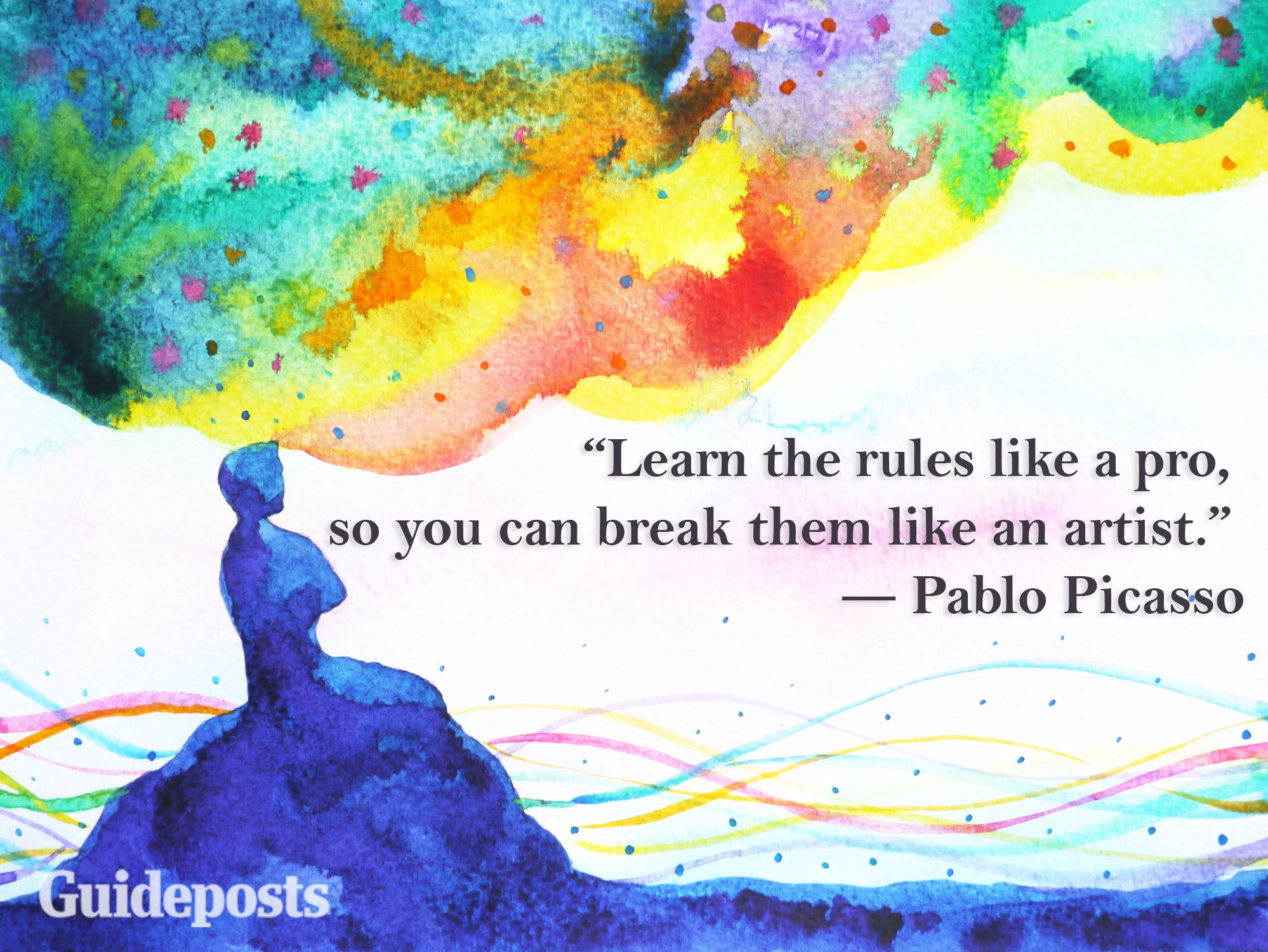 Pablo Picasso quote Learn the rules like a pro, so you can break them like an artist. better living life advice finding life purpose