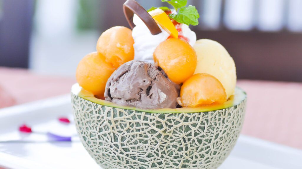 Ice cream in a cantaloupe
