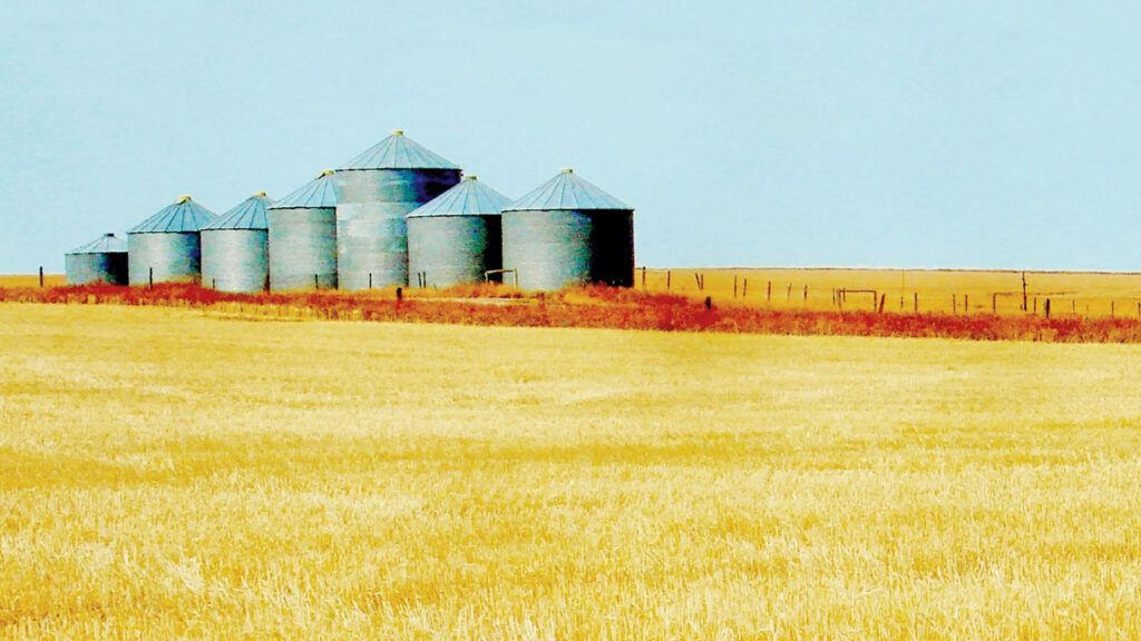 An artist's rendering of a group of silos