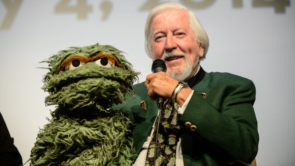 Carroll Spinney with Oscar the Grouch puppet