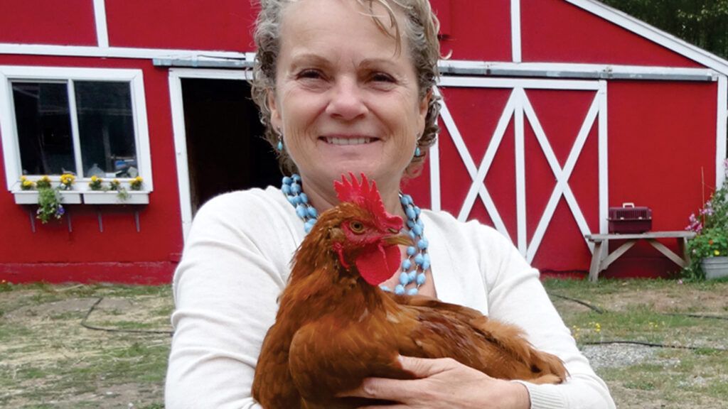 Louise the rooster loves people.