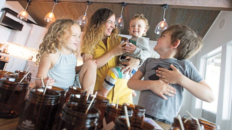 Wax Buffalo candle creator Alicia with her kids [from left]: Navy, Oxley and Satchel