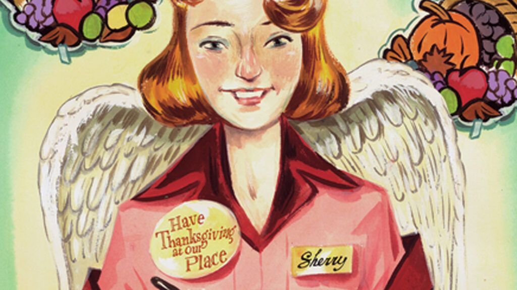 An artist's rendering of an angelic Shoney's waitress