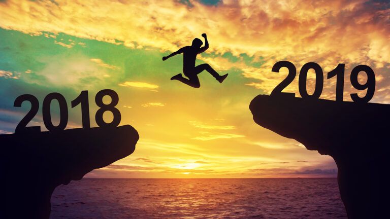 A man makes a leap of faith from 2018 to 2019