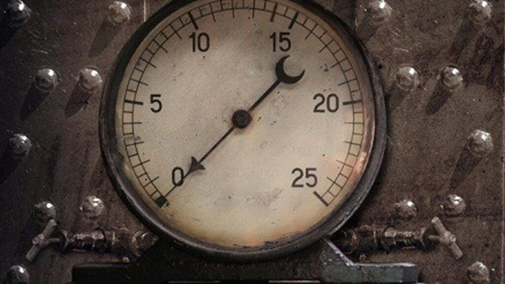 A pressure gauge on an old furnace