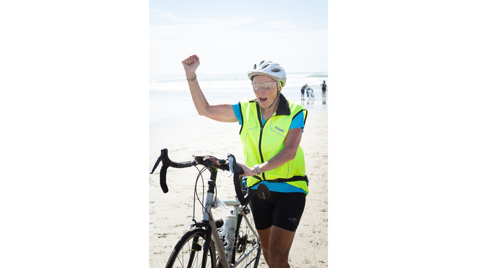 VICTORY! Carol Garsee, Cancer Survivor bikes to Pacific Ocean at San Diego.  better living health wellness living longer living better