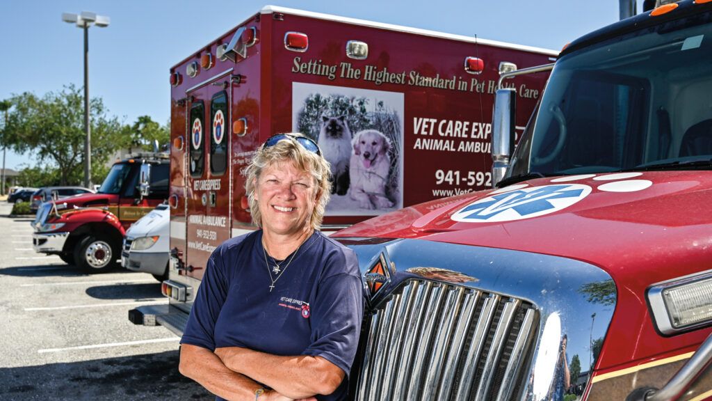Cheryl Brady with her Vet Care Express ambulance mobiles.