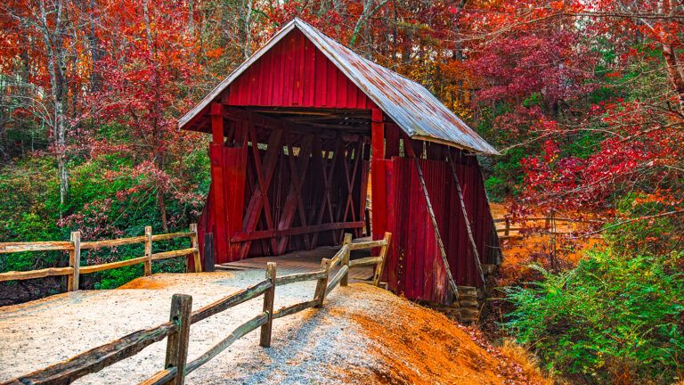 An old covered bridge on an autumn afternoon