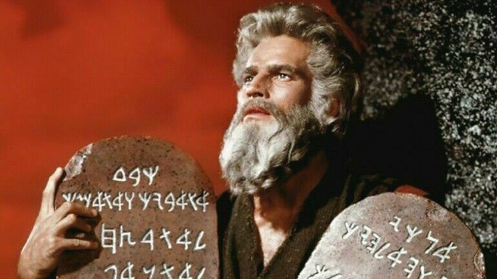 Actor Charlton Heston in the role of Moses