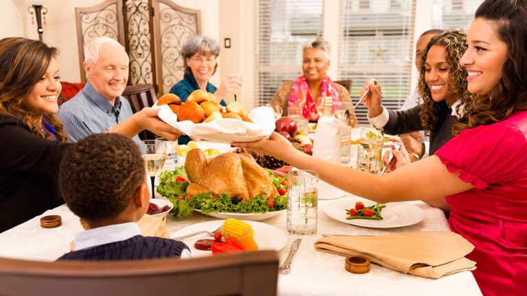 A family enjoys a holiday dinner