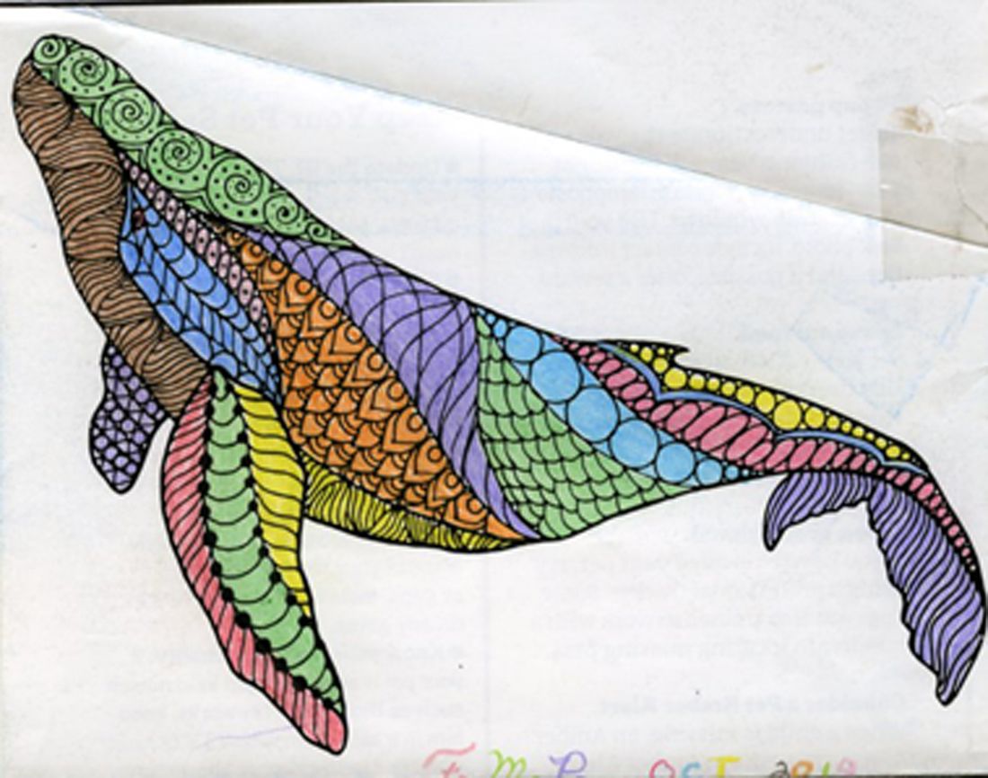 Humpback whale colored by Fern Pisano, New Vineyard, Maine