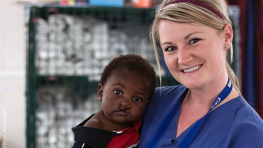 Heather Morehouse with one of her patients; photo courtesy Mercy Ships