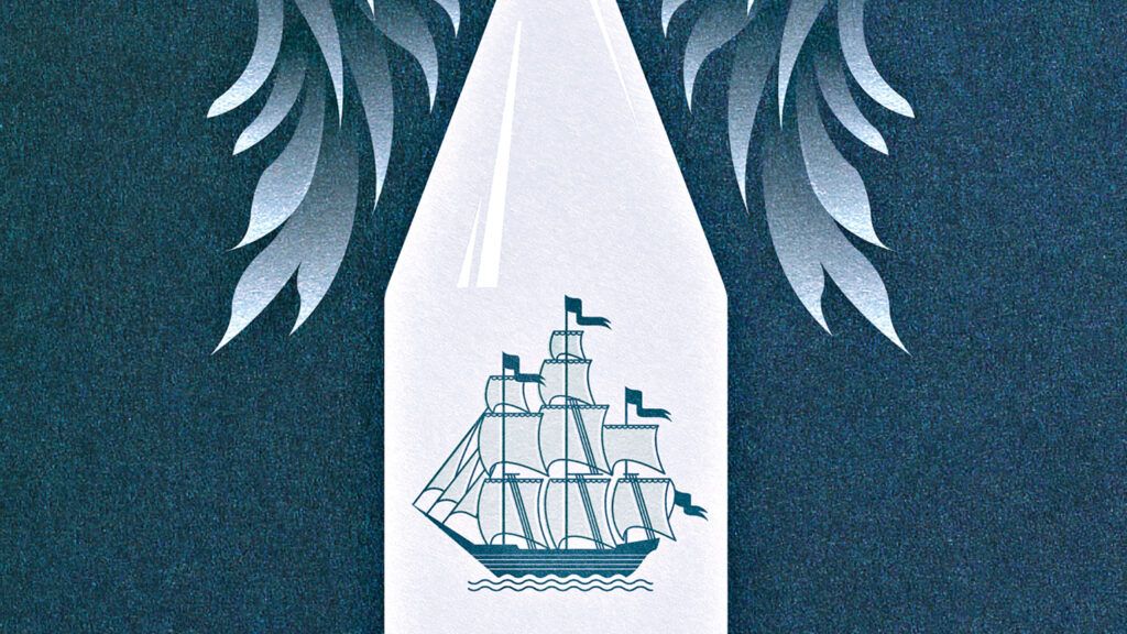 An artist's rendering of an after shave lotion bottle with angel wings.