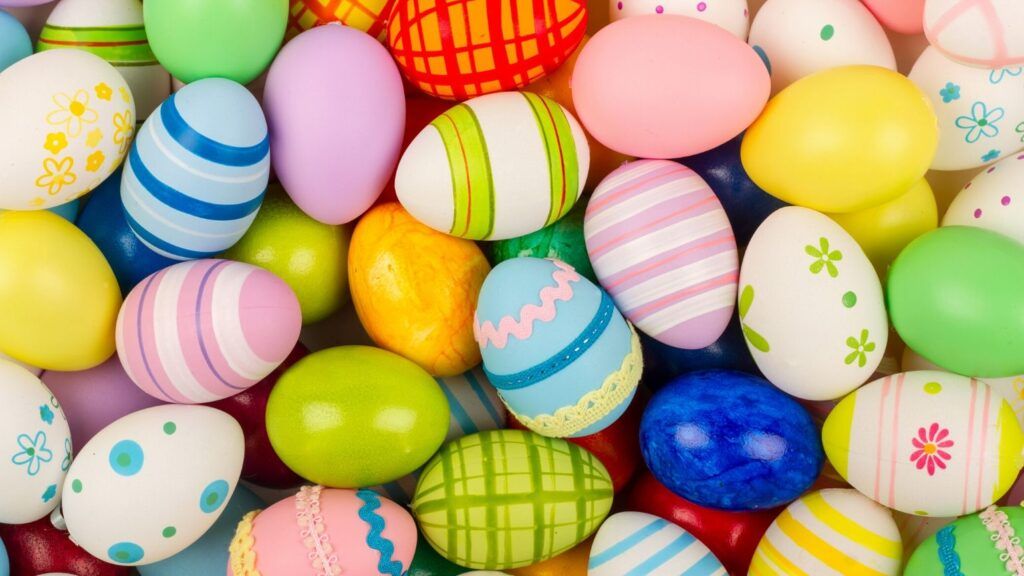 A pile of painted Easter eggs
