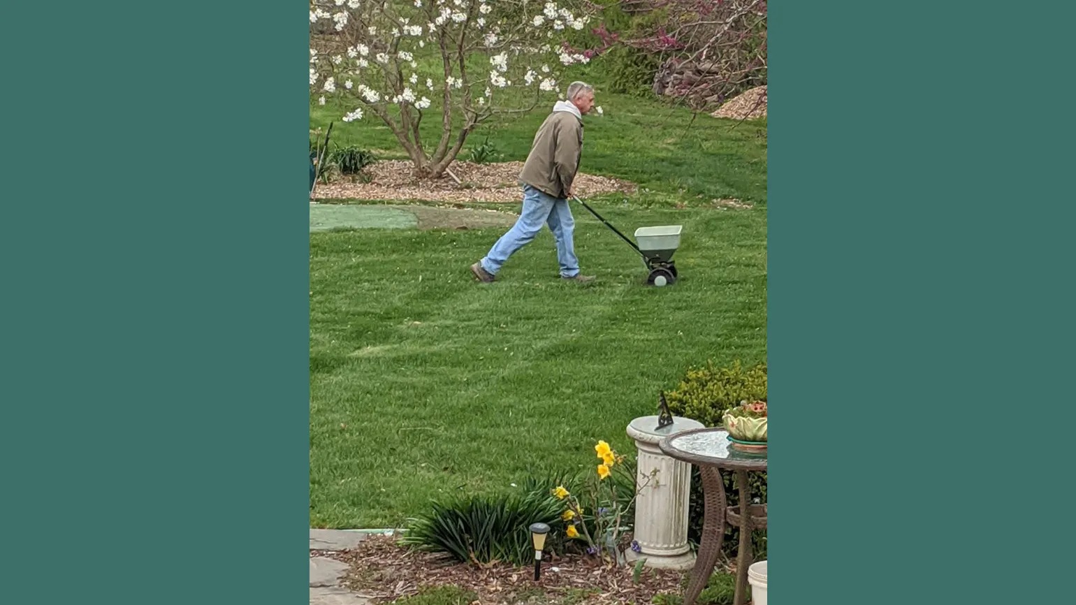 Cutting the lawn.