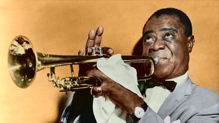 Louis Armstrong playing inspirational music on his trumpet for Black History Month