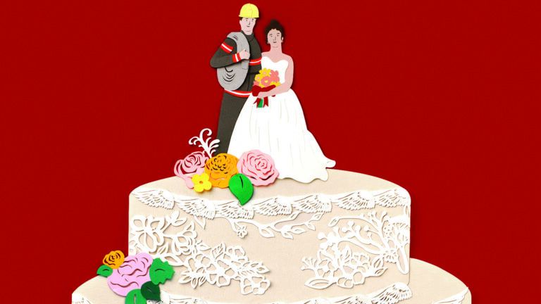 An illustration of a wedding cake topper