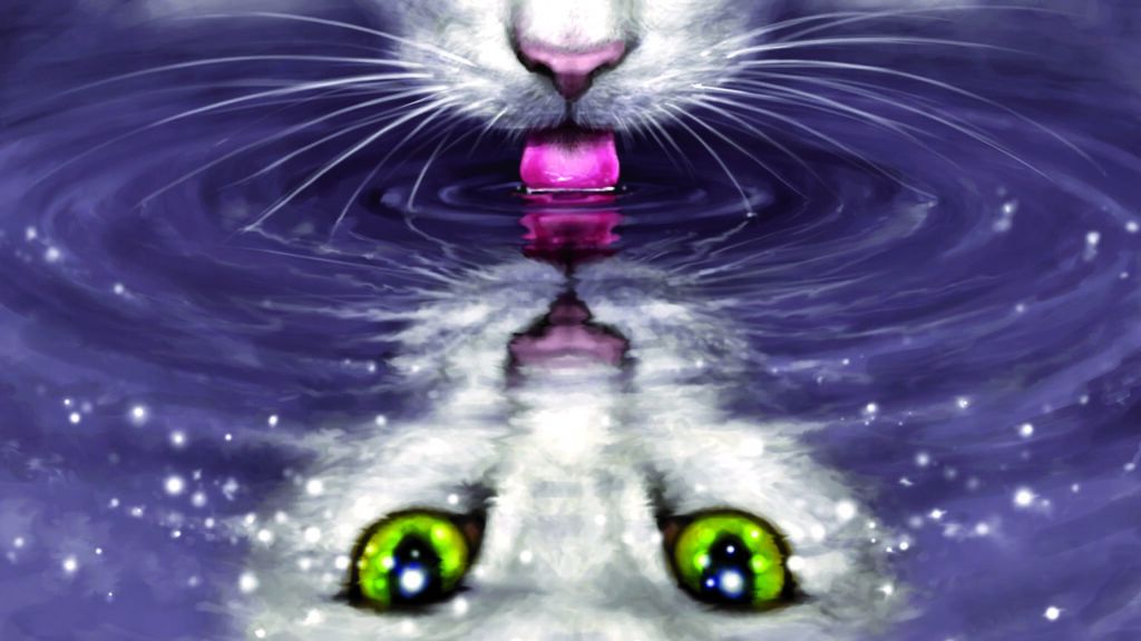 Illustration of a cat drinking water