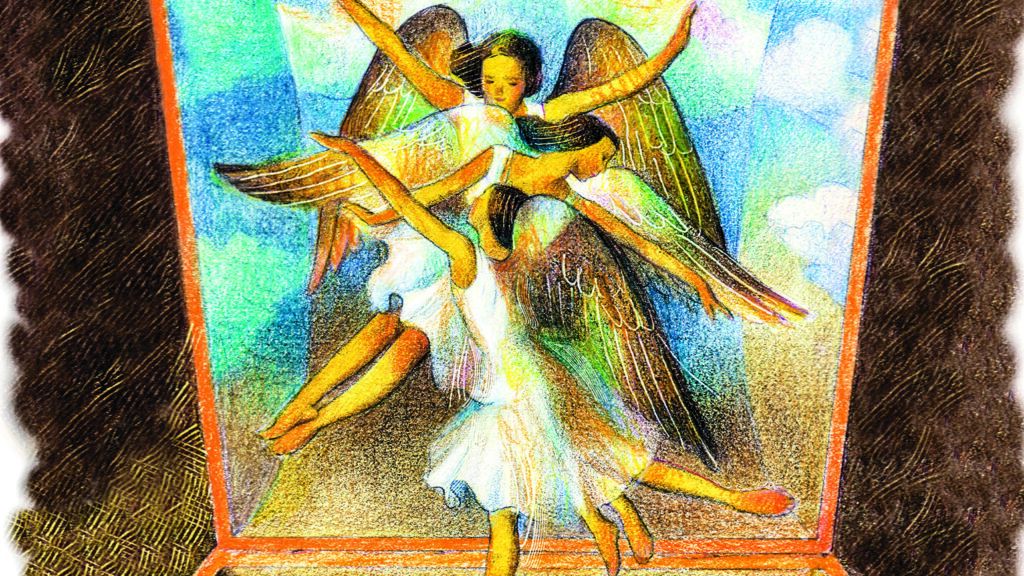 Illustration of angels in a music box