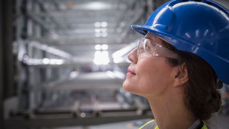 A woman in a hard hat