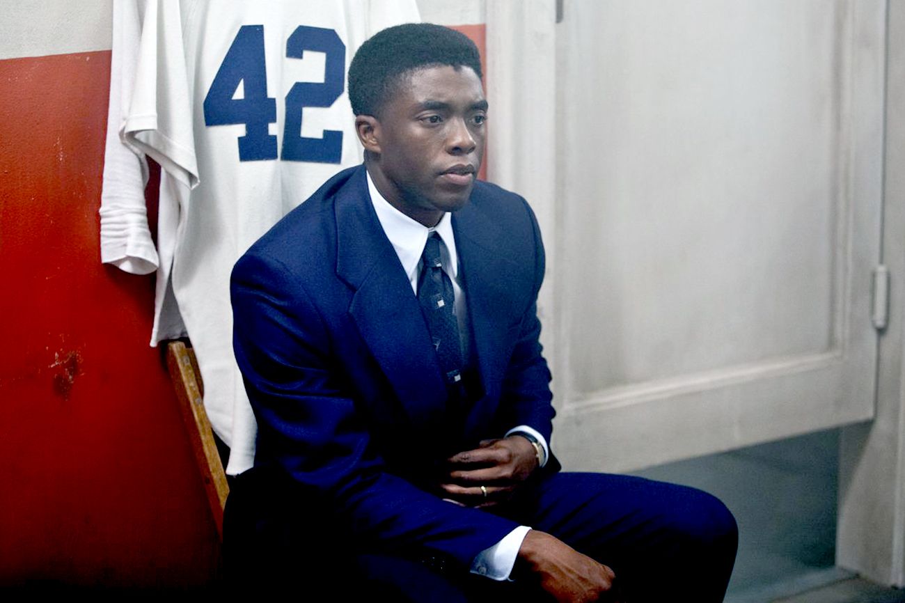 Chadwick Boseman in a scene from '42'