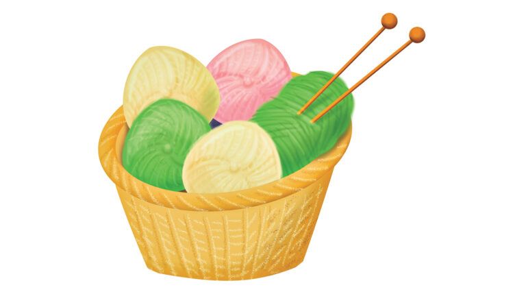 A basket of colorful yarn.