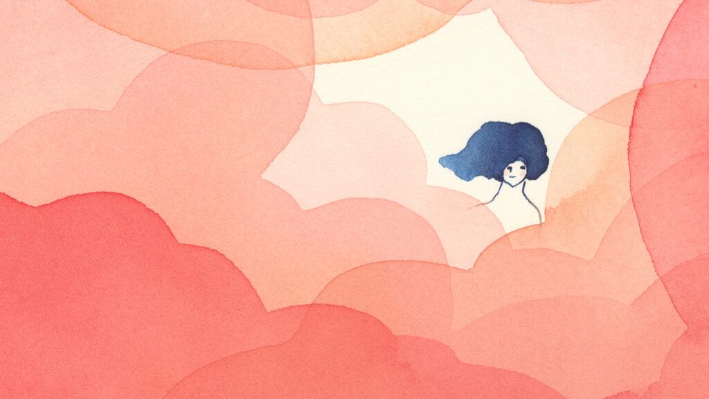 Illustration of a woman among clouds