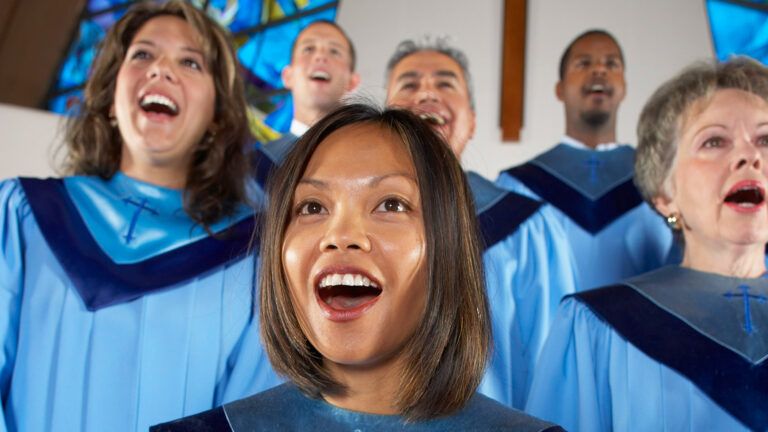 A church sings joyfully