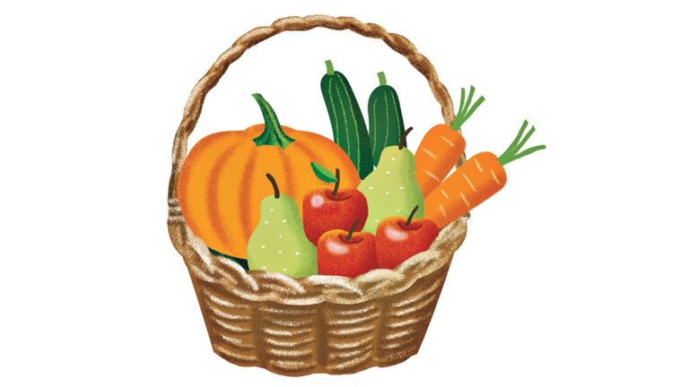 A basket of fall vegetables.