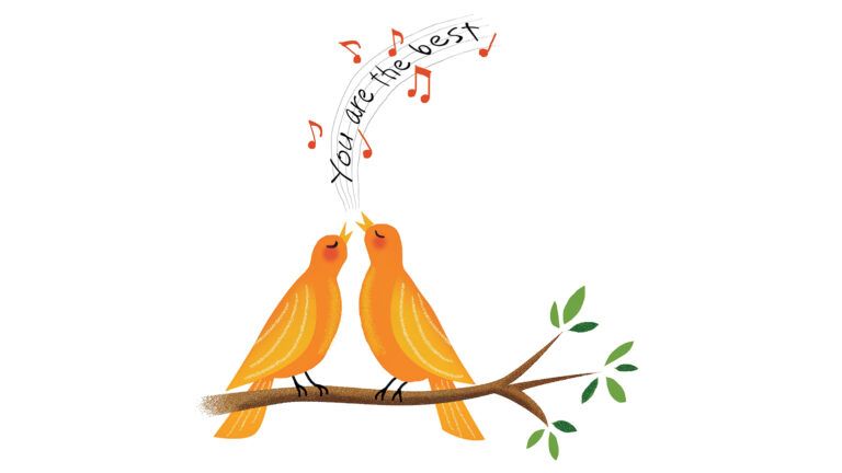 Two songbirds singing.