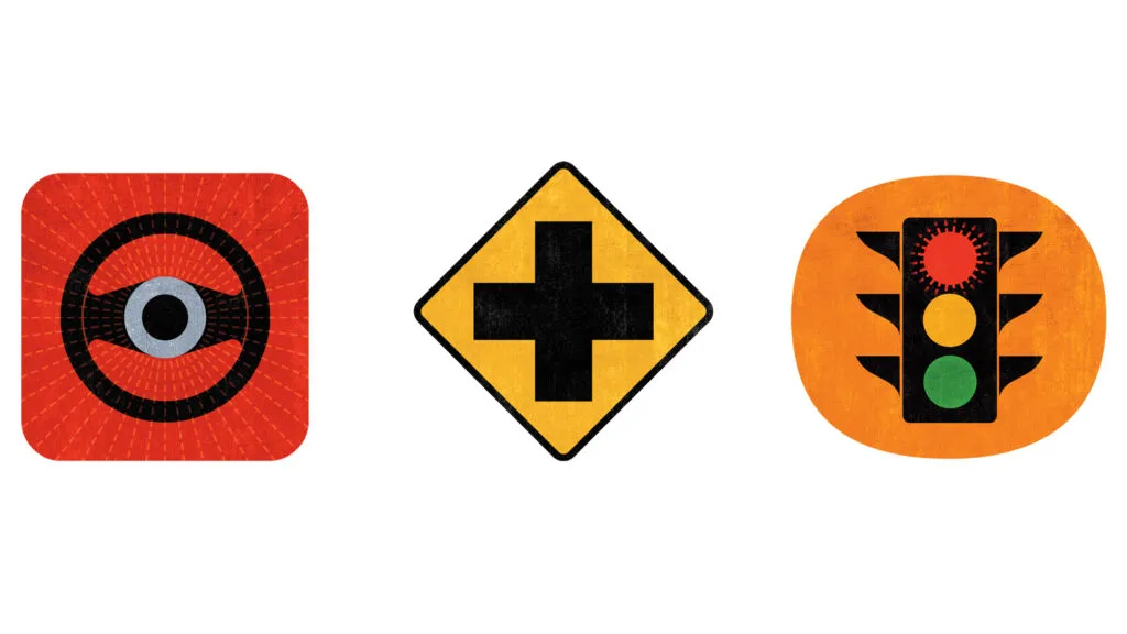 A trio of road signs; Illustration By Jeff Koegel