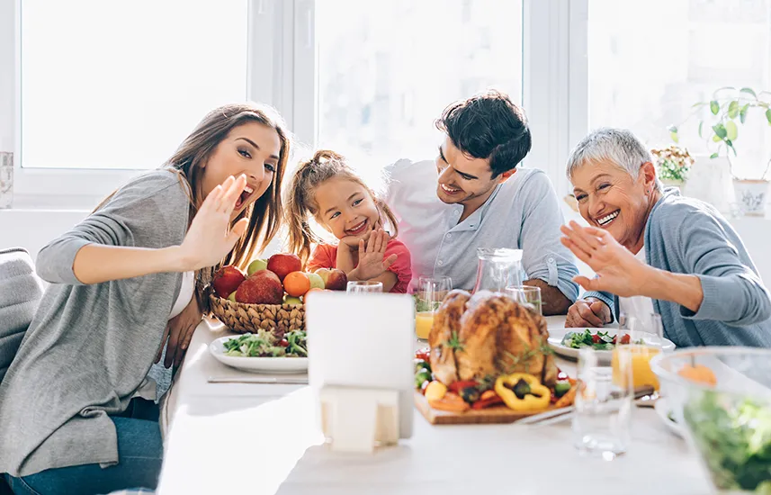 Family having a virtual dinner